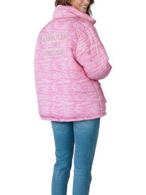 ASSHOLES LIVE FOREVER Tiger Camo Embroidery Puffer Jacket Sz M Pink Rare City